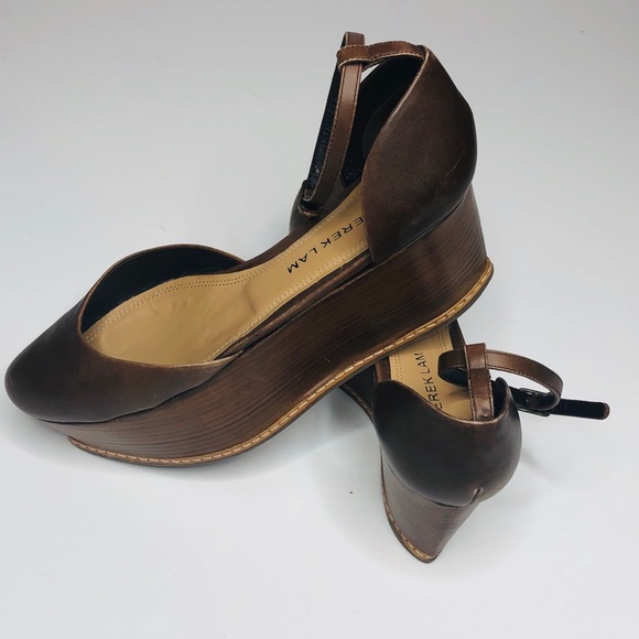 Derek Lam Shoes - Derek Lam Brown Leather MaryJane Platform Wedge